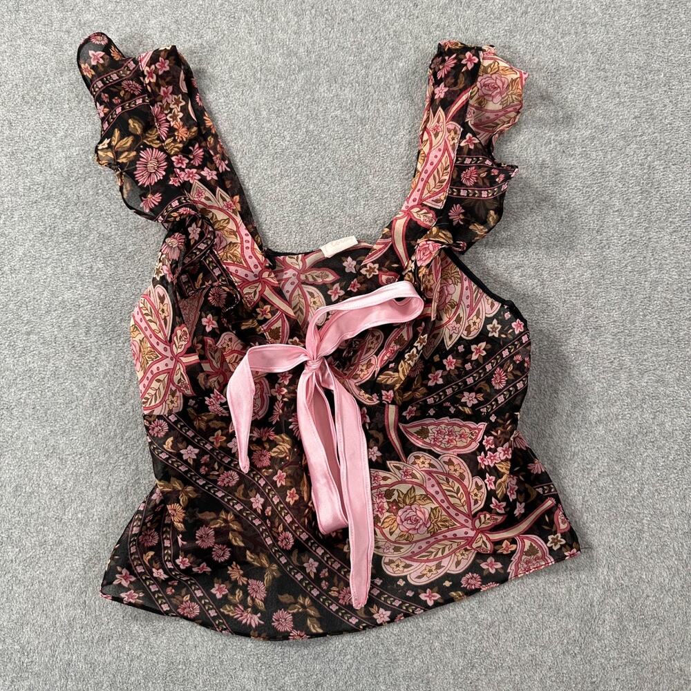 Vintage Intimately Flora Sheer Camisole Lingerie Top Size Medium Black Floral